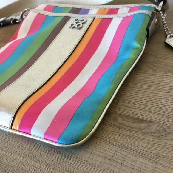 Coach Julia Legacy Multicolor and Gold Striped Crossbody Bag with Gold Coach Tag - Picture 6 of 9